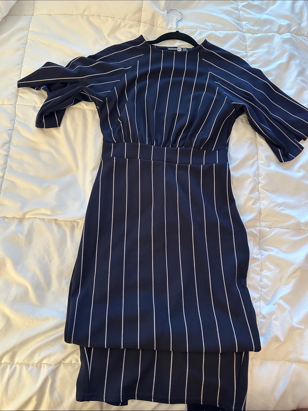 Boohoo Navy Pinstripe Midi Dress